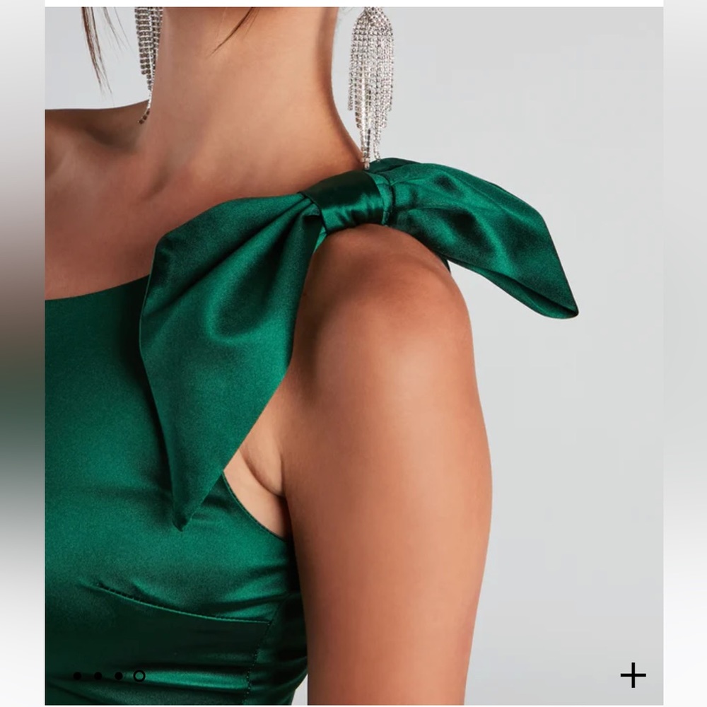Hunter Green Formal One Shoulder Satin Dress / Size Large - Picture 4 of 4
